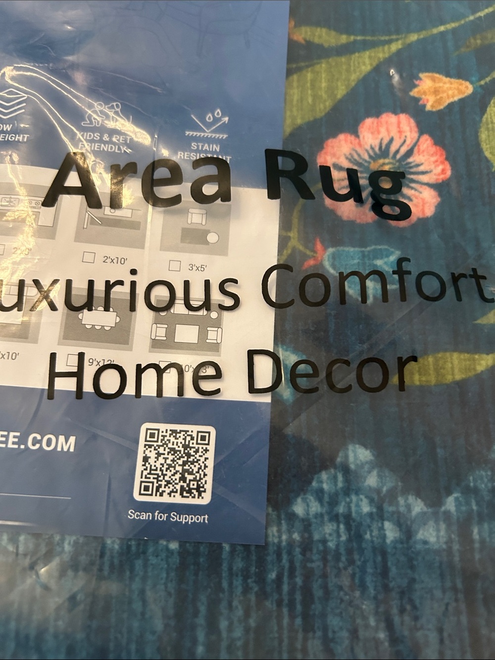 Navy Floral Area Rug - Machine Washable Accent Rug - Picture 9 of 10